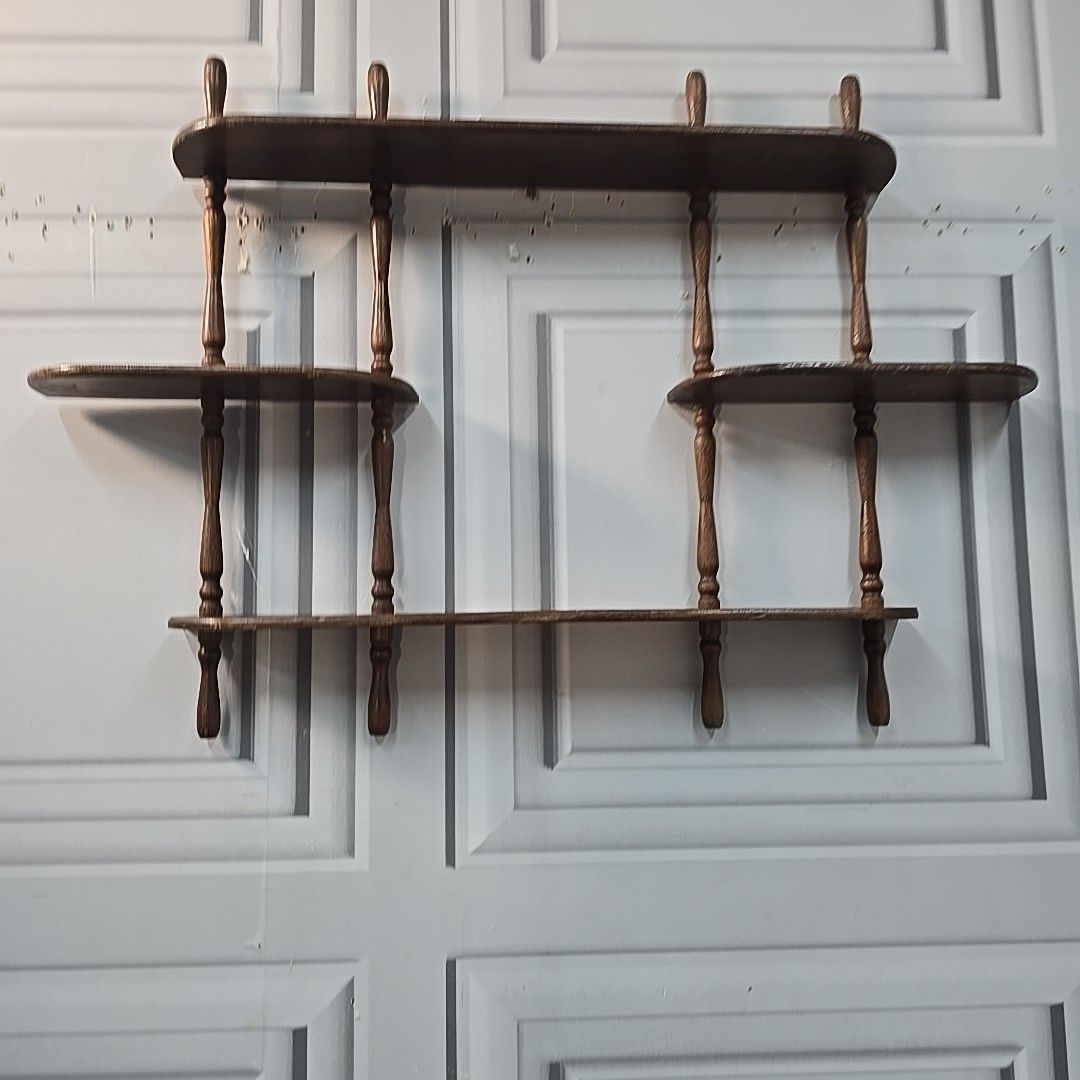 photo buy Vintage French Wall Shelf Wooden Shelf Shelving Unit Turned Farmhouse Rustic