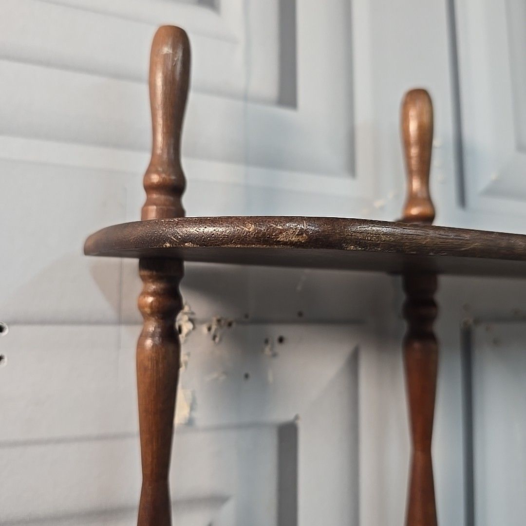 photo vintage Vintage French Wall Shelf Wooden Shelf Shelving Unit Turned Farmhouse Rustic