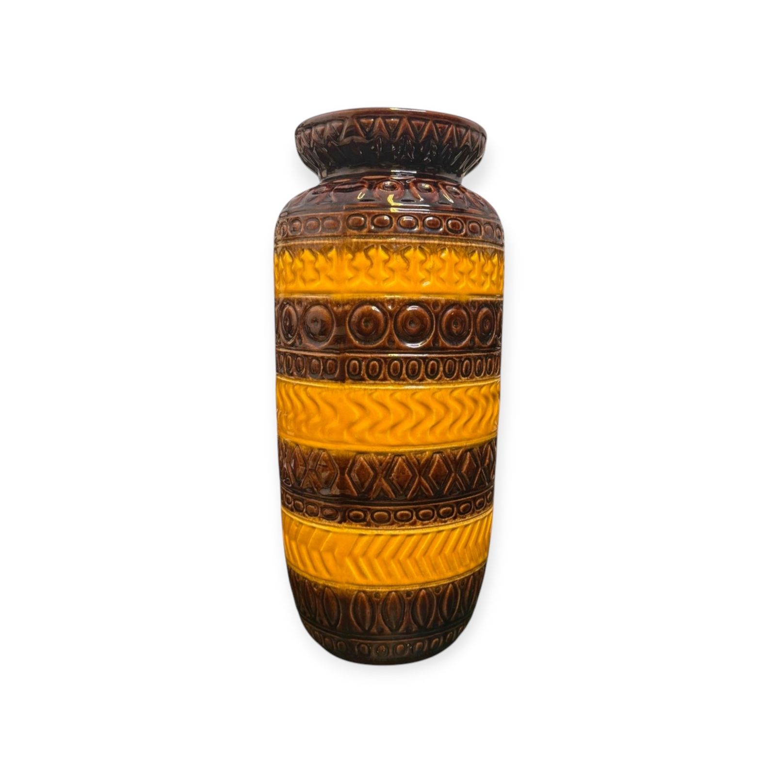 West German Pottery Vase, Bay Keramik, Model 9245, Amber & Brown, C.1960s photo vinterior