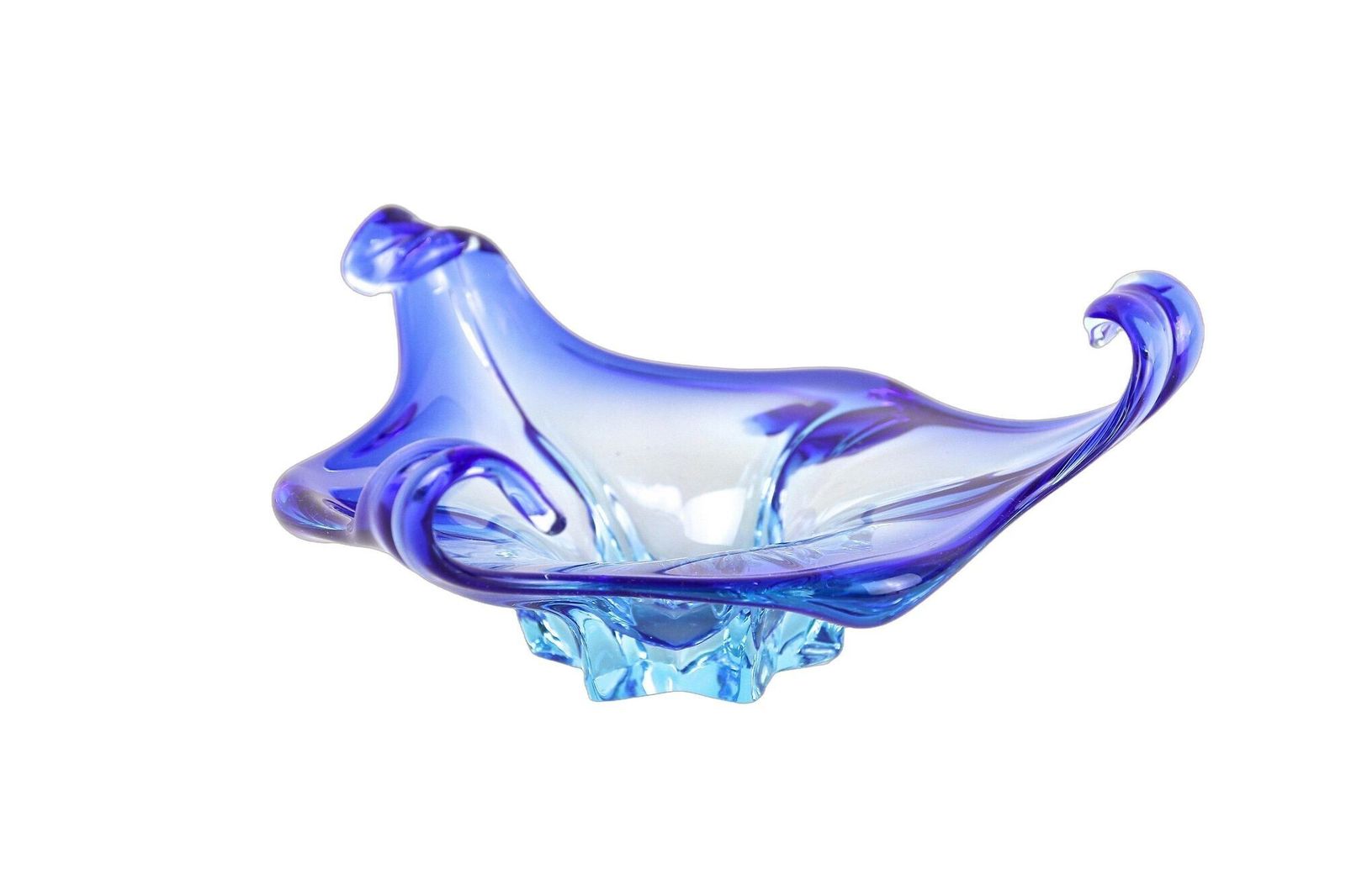 Mid Century Murano Sommerso Blue Glass Bowl, Italy Circa 1960