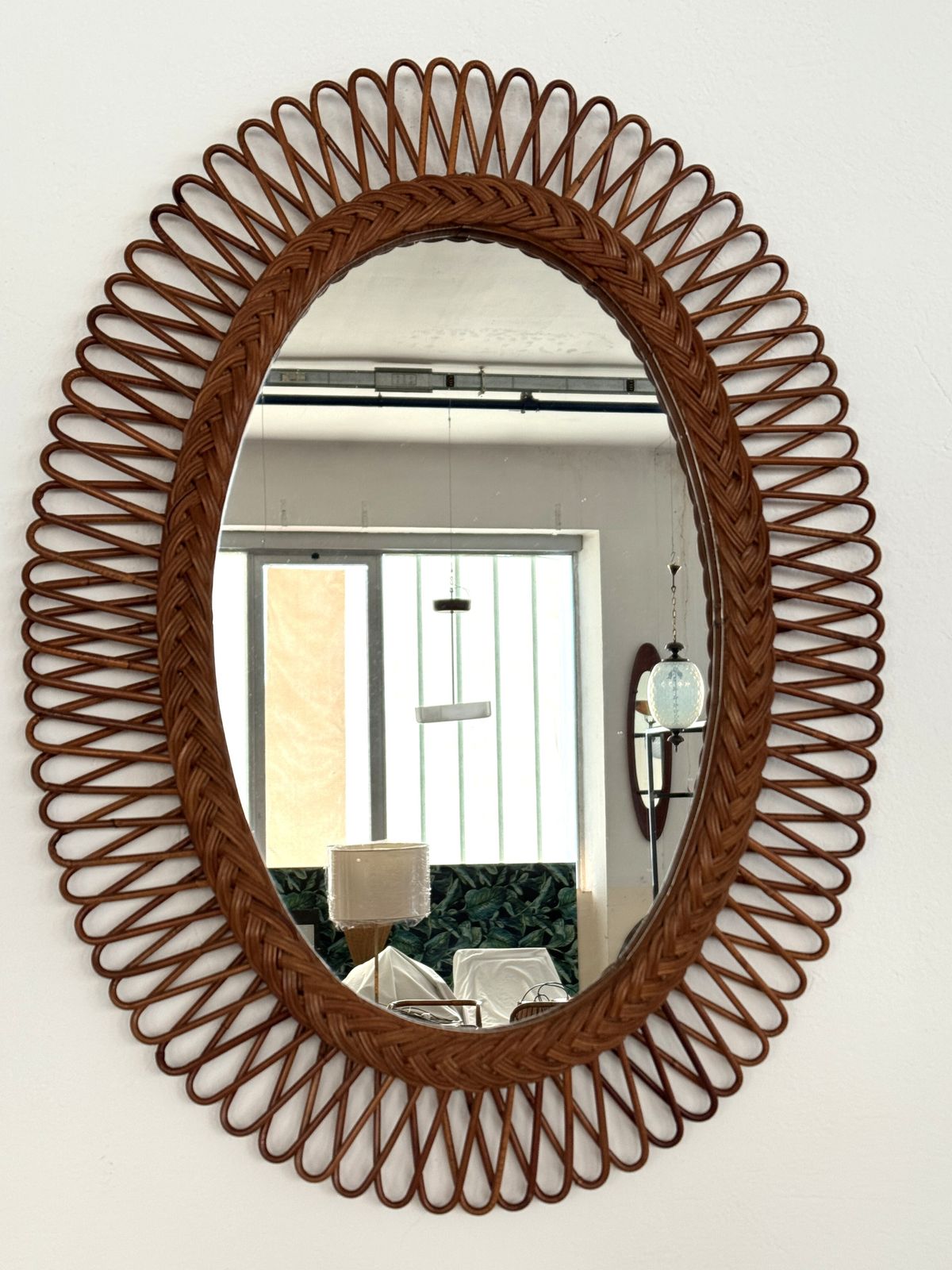 Italian Wall Mirror With Organic Bamboo And Wicker Frame, 1960s photo 1100.0