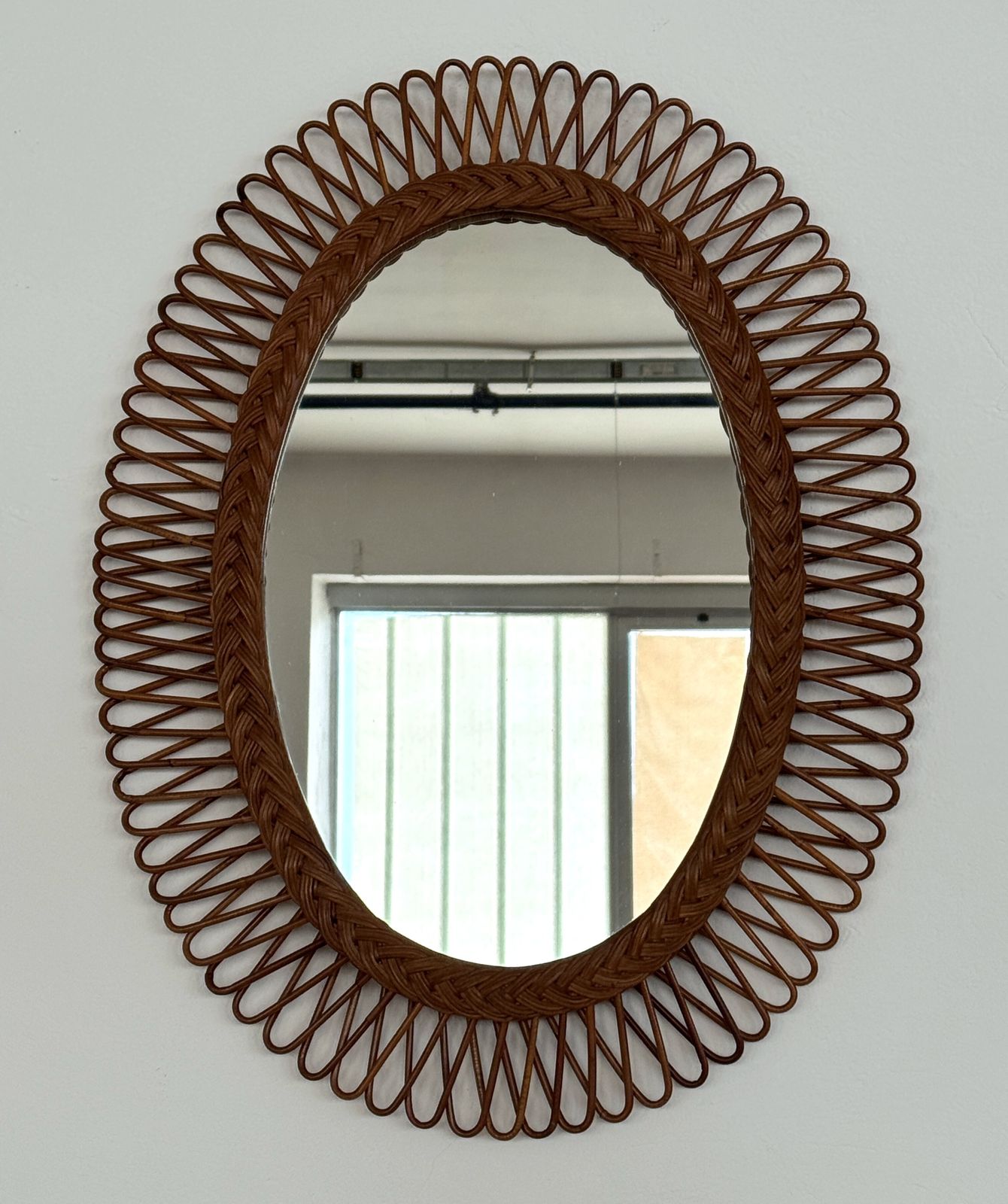 1100.0 Italian Wall Mirror With Organic Bamboo And Wicker Frame, 1960s photo