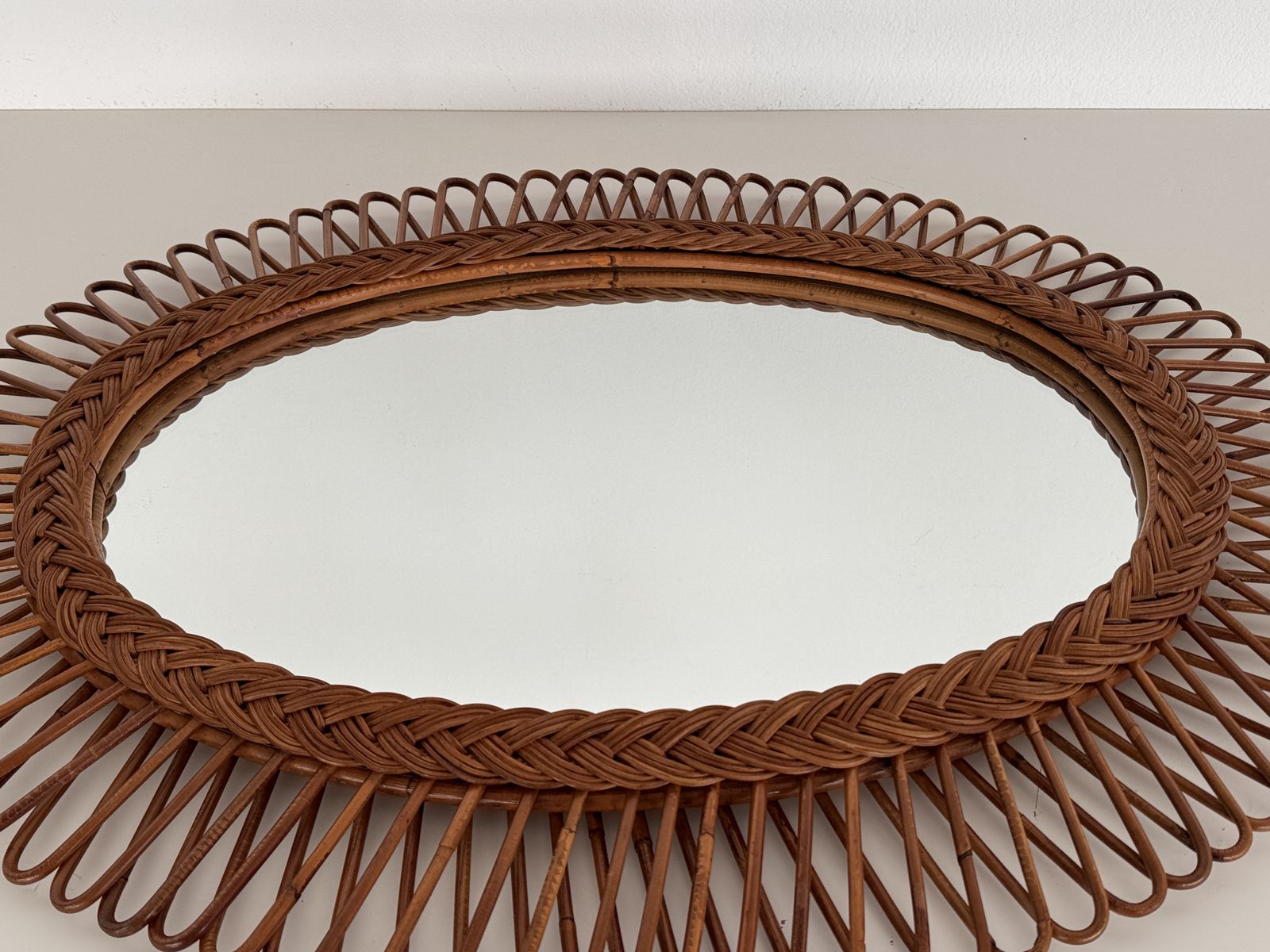 photo buy Italian Wall Mirror With Organic Bamboo And Wicker Frame, 1960s