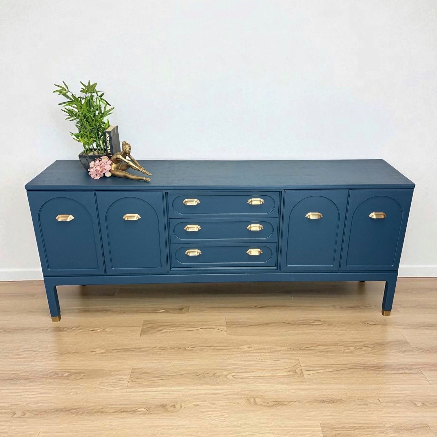 Large Rare Refurbished G Plan Arcadia Navy Blue Sideboard, Dresser, Mid Century Modern, Drinks photo furniture