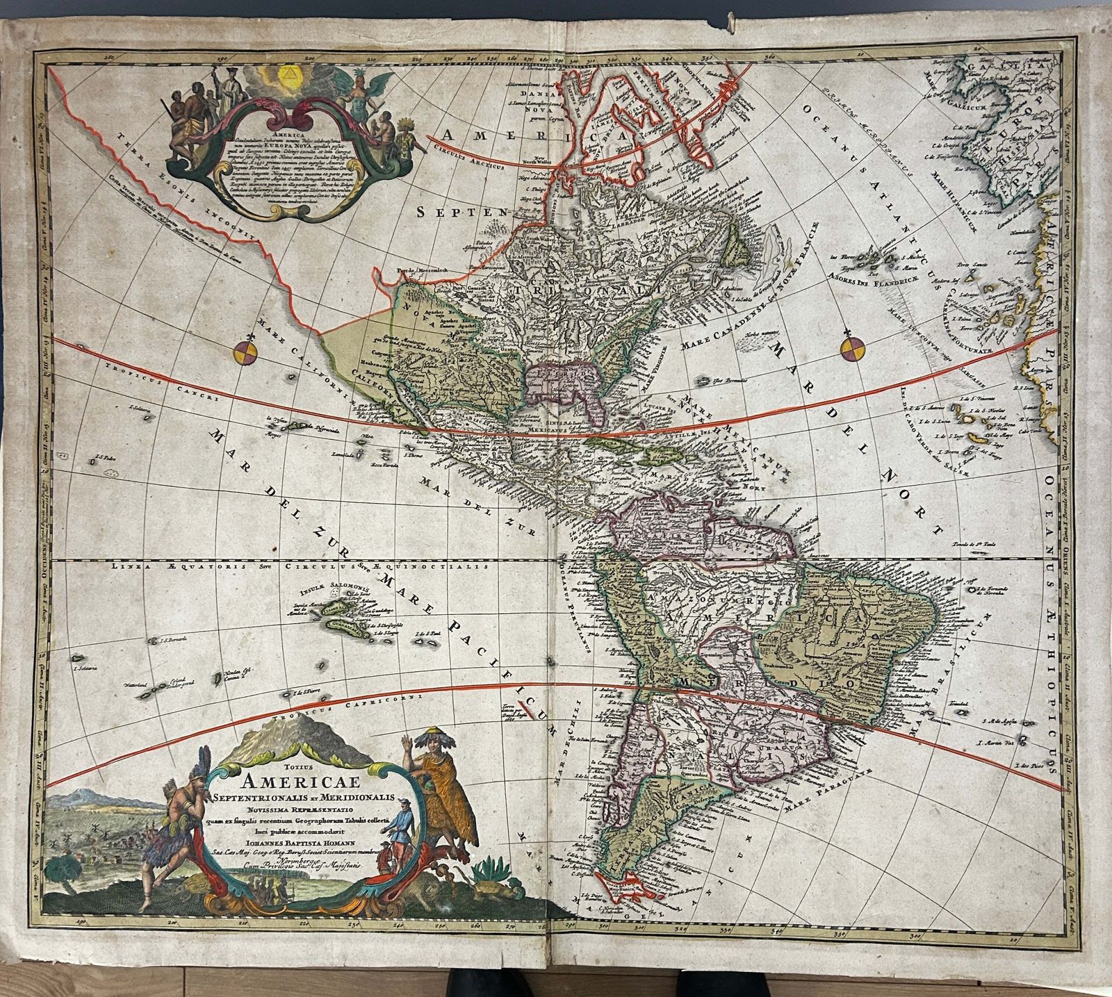 1716 Homann Map Of America   Hand Coloured