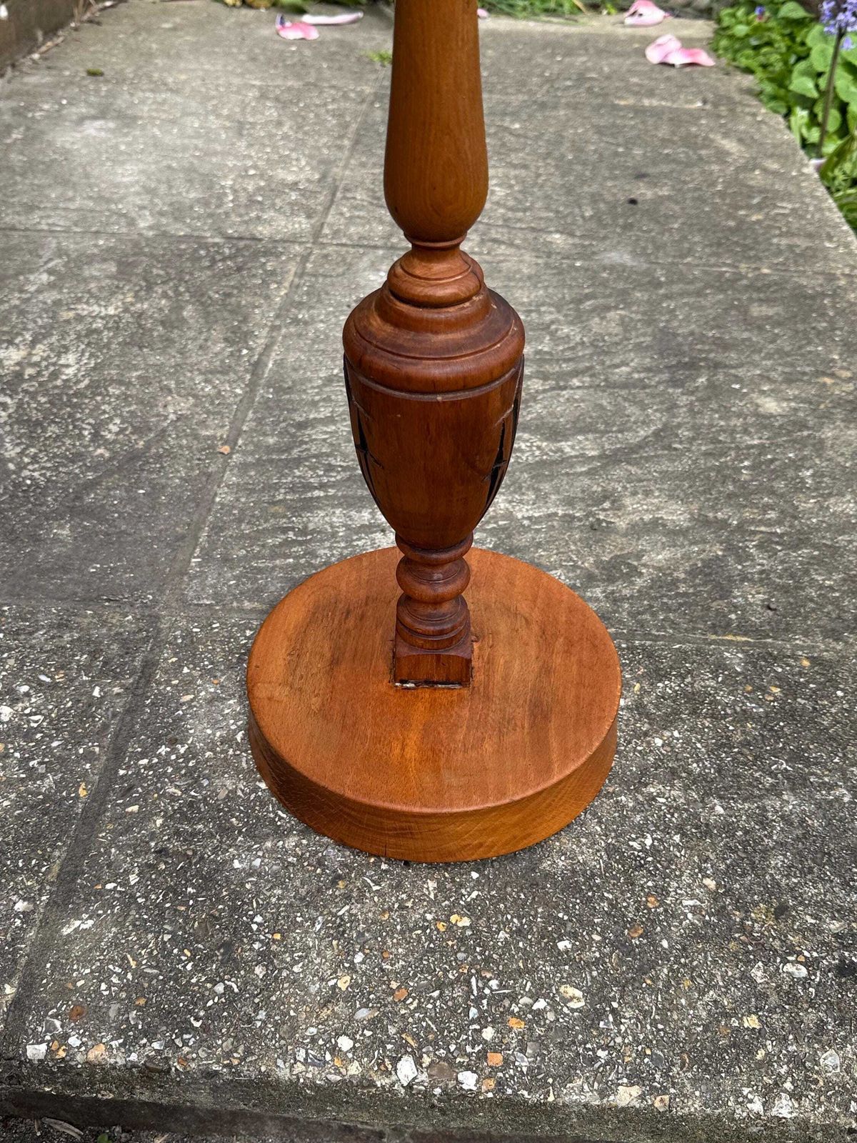 photo vinterior Vintage Wooden Plant Stand | 1970s Handcrafted Turned Wood Pedestal Stand | Folk Style Display Stand