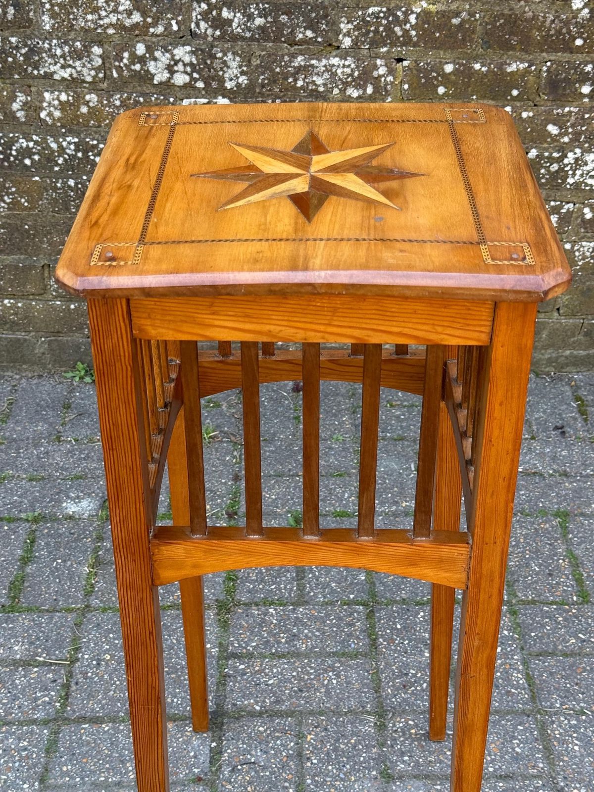 Vintage Inlaid Plant Stand Edwardian Style Wooden Side Table photo vinterior