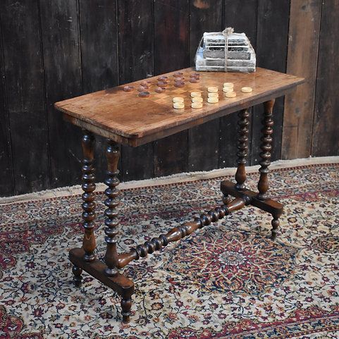 Antique Mahogany Country House Chess Checkers Bobbin Turned Leg Side Sofa Table photo furniture