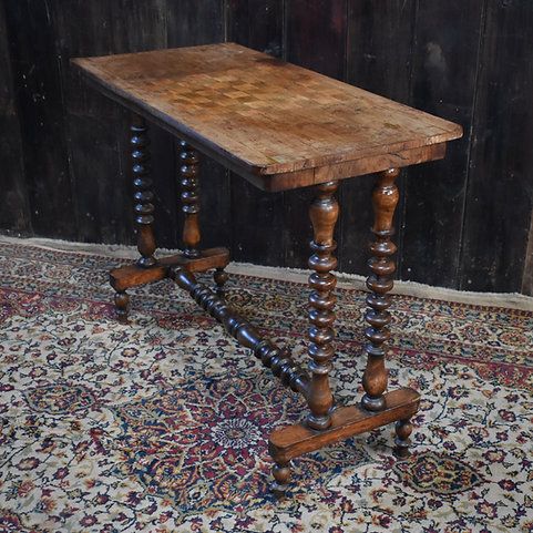 photo for sale Antique Mahogany Country House Chess Checkers Bobbin Turned Leg Side Sofa Table