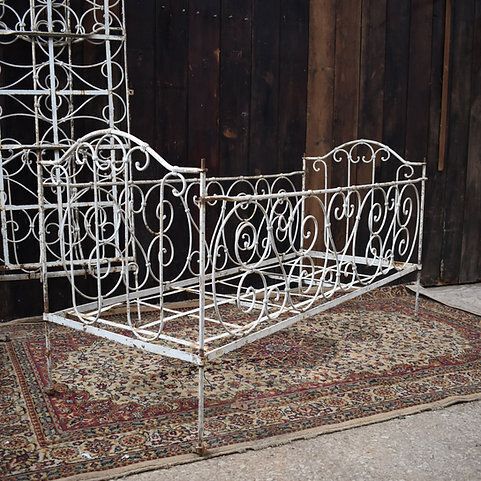 Antique 19th Century French Wrought Iron Folding Day Bed Childs's Cot Bench Pair