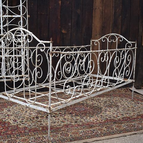 Antique 19th Century French Wrought Iron Folding Day Bed Childs's Cot Bench Pair photo Garden Furniture