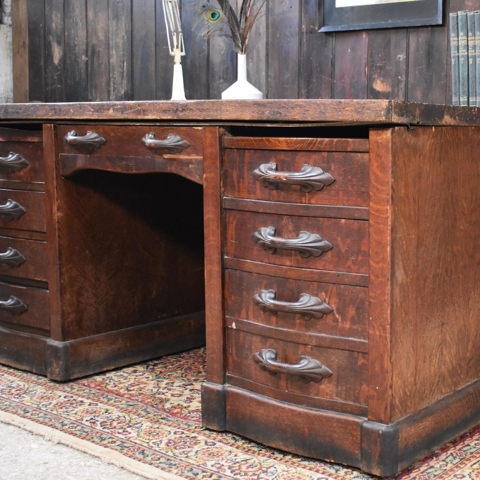 Antique Leyden And Van Beest Oak Twin Pedistal Country House Large Estate Desk photo buy