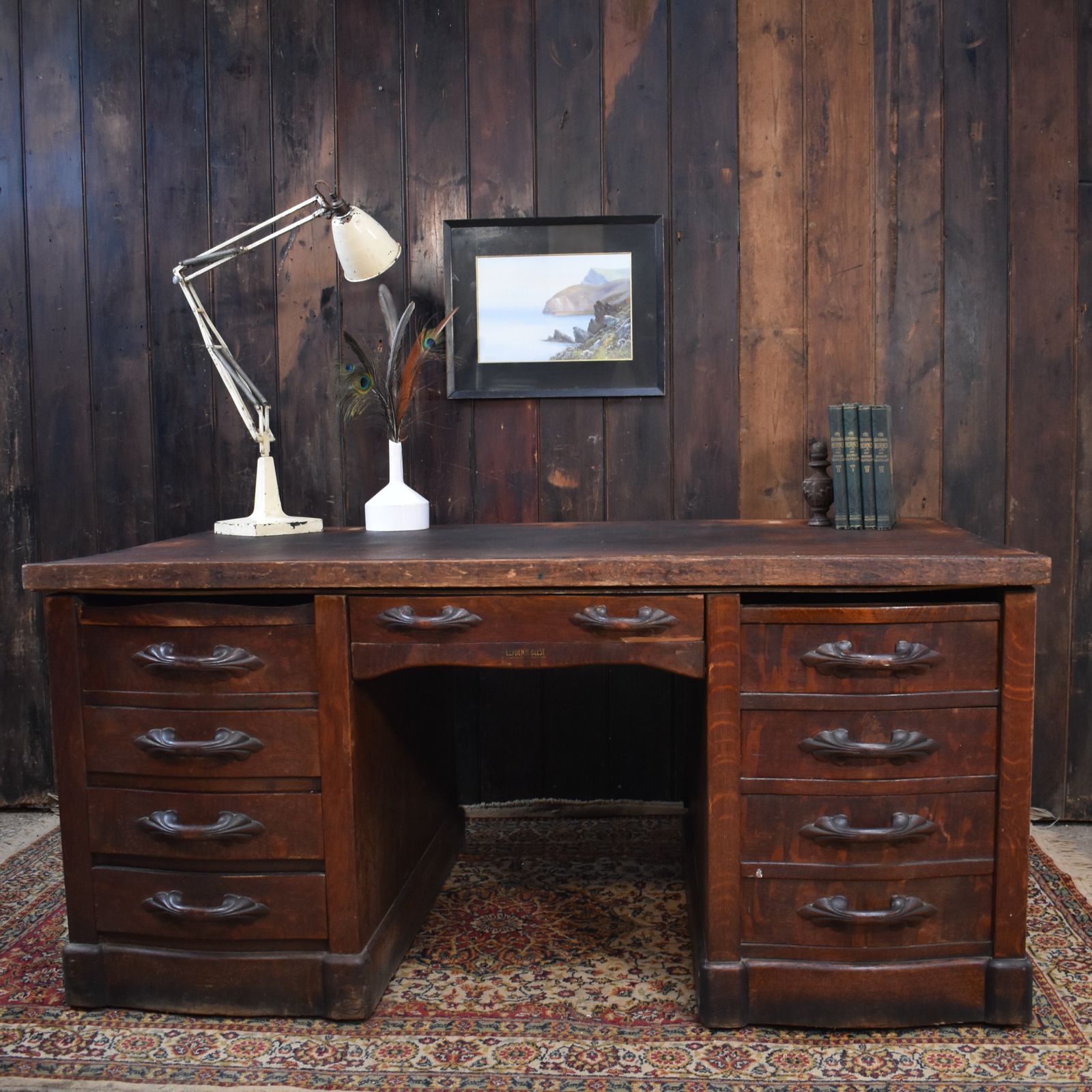 photo furniture Antique Leyden And Van Beest Oak Twin Pedistal Country House Large Estate Desk