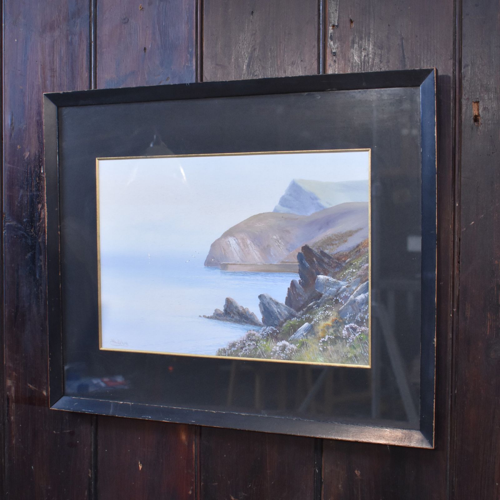 photo for sale Antique Reginald Daniel Sherrin J Whiteley Seacape Watercolour Painting