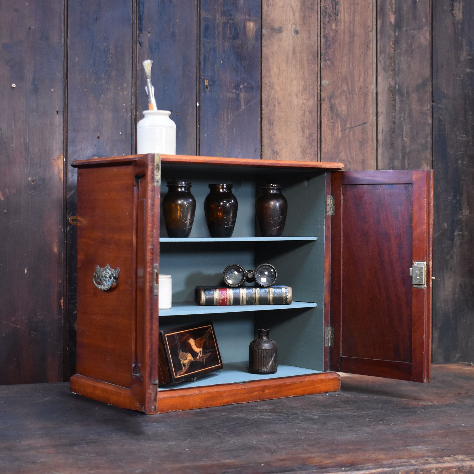Antique Victorian Mahogany Campaign Carry Handle Bathroom Kitchen Wall Cabinet photo furniture