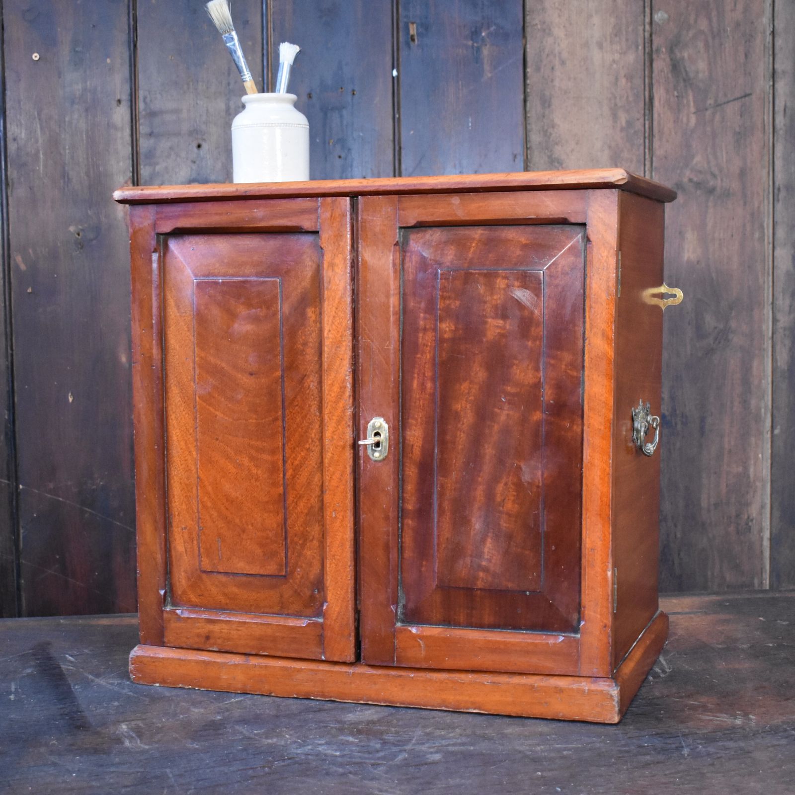 Antique Victorian Mahogany Campaign Carry Handle Bathroom Kitchen Wall Cabinet photo for sale