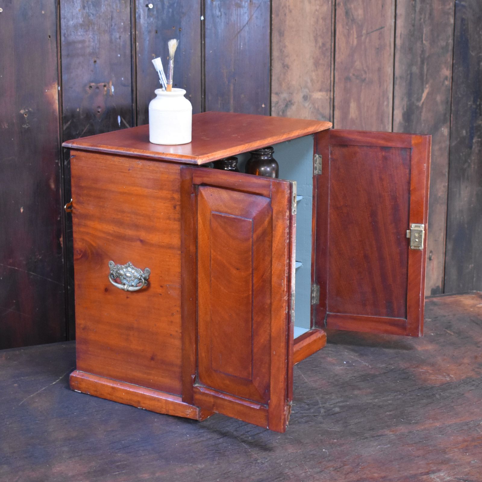 Antique Victorian Mahogany Campaign Carry Handle Bathroom Kitchen Wall Cabinet photo Furniture