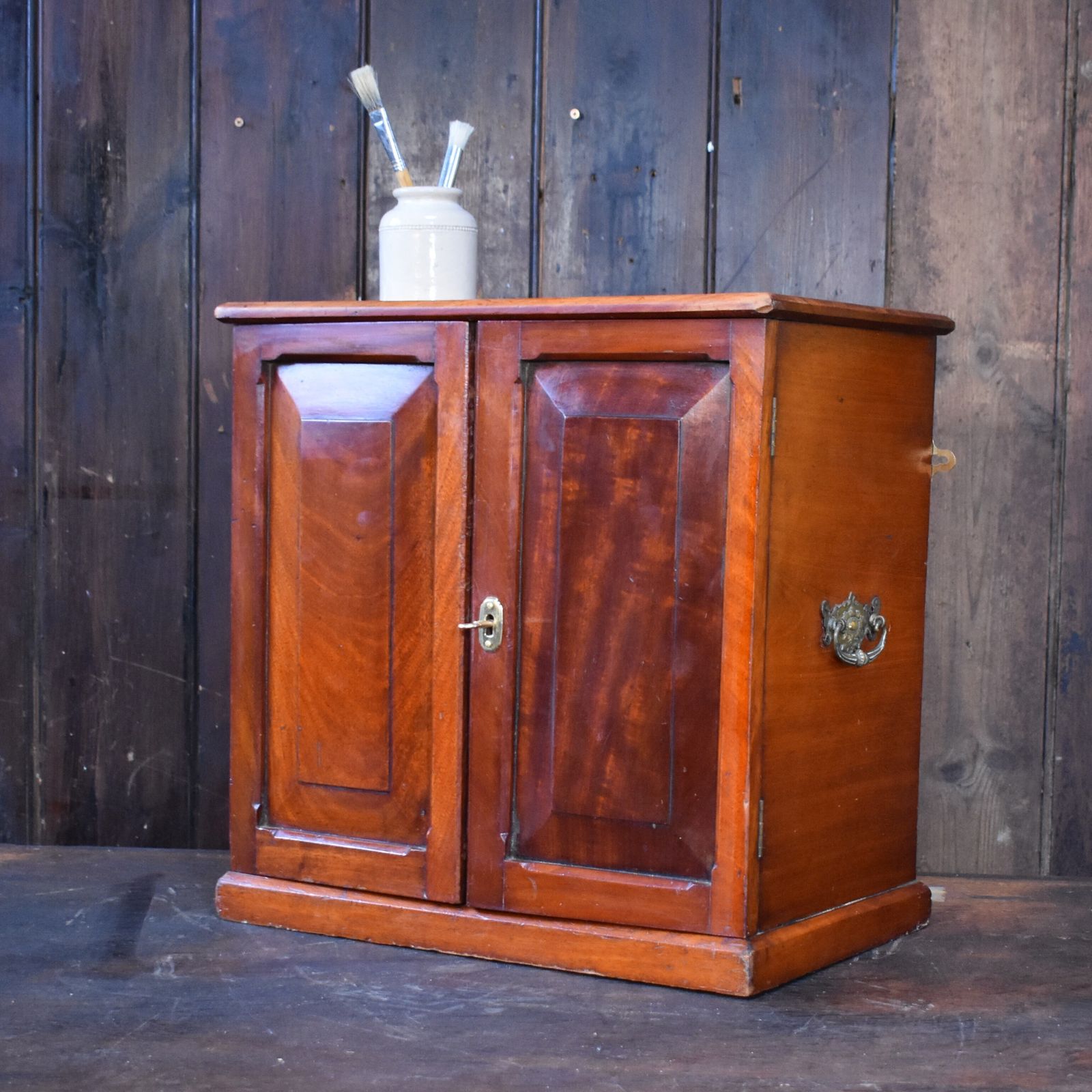 photo for sale Antique Victorian Mahogany Campaign Carry Handle Bathroom Kitchen Wall Cabinet