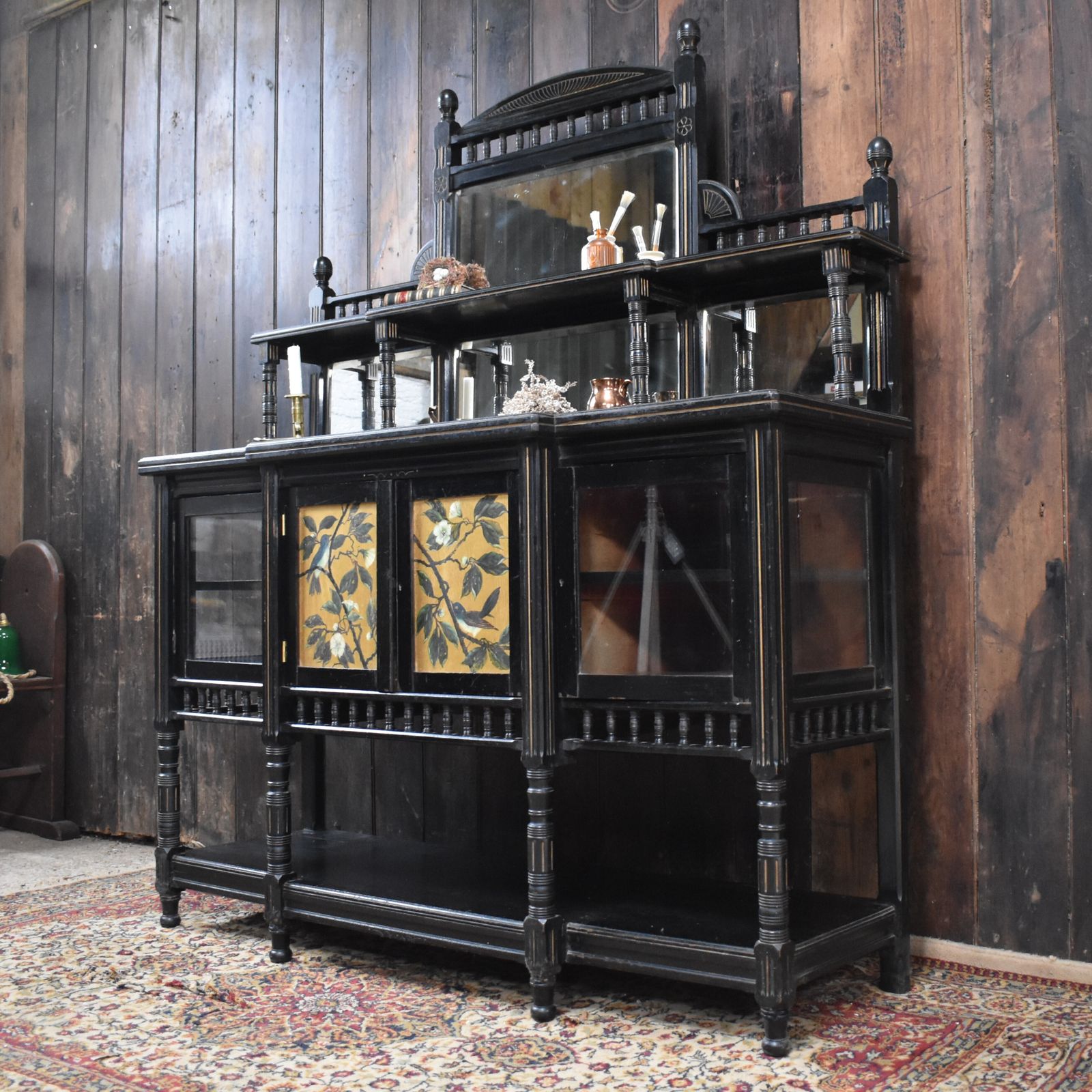 Antique Woof & Whitaker Aesthetic Movement Ebonised Gilt Bird Sideboard Buffet photo vinterior