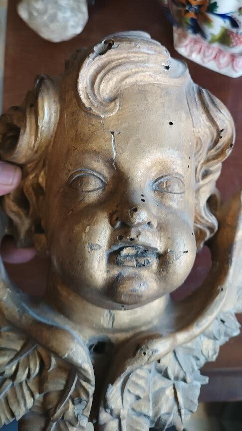 photo furniture Large Antique Cherub Head, 17th Century Italian Baroque Style