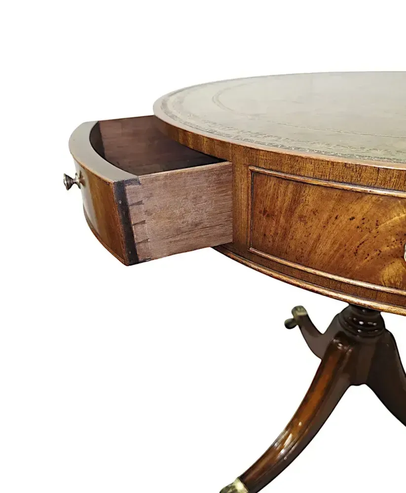 A Stunning Early 20th Century Leather Top Revolving Drum Table photo vinterior