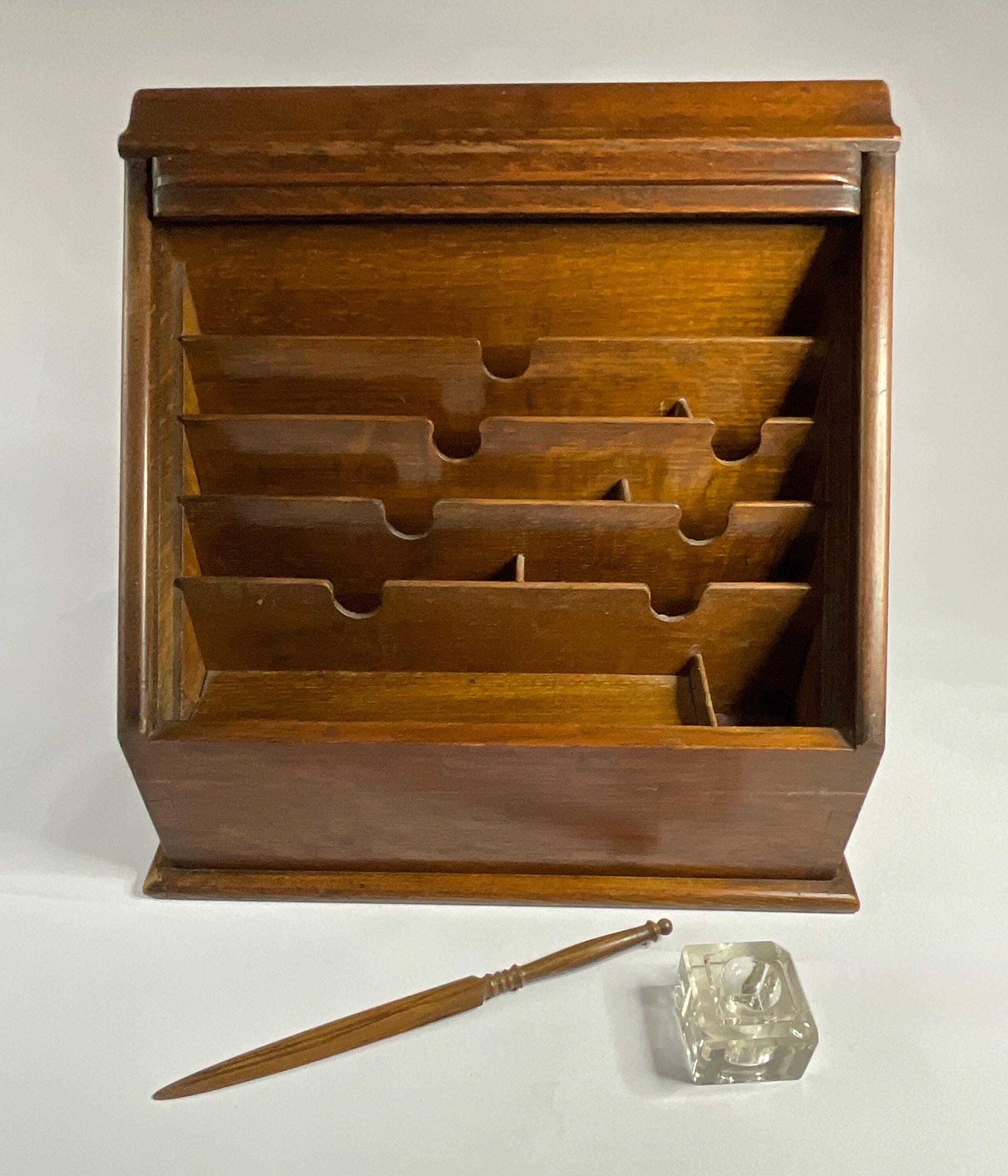 Antique Edwardian Golden Oak Tambour Stationery Cabinet – C. 1900 photo buy