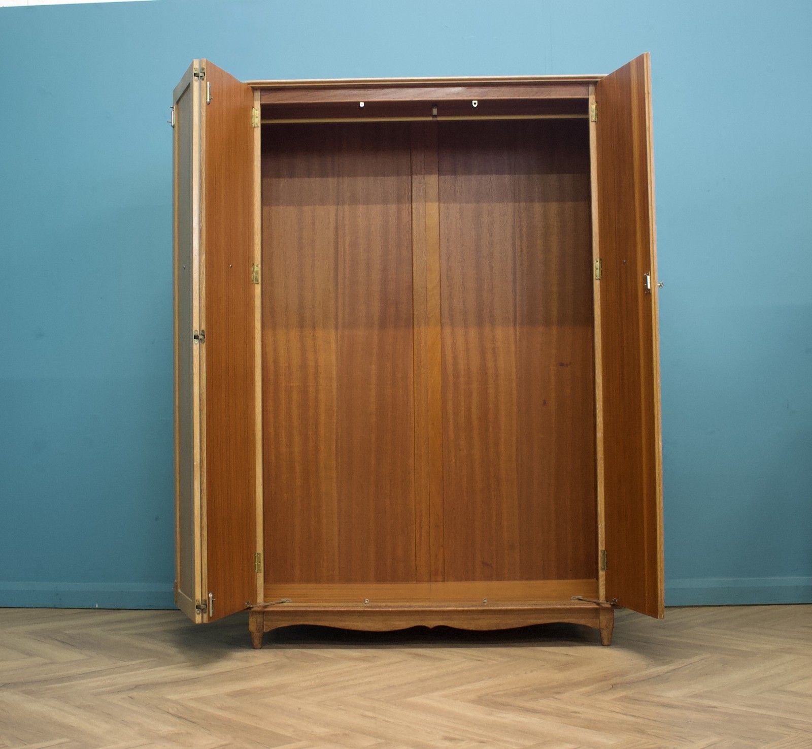 Vintage Art Deco Style Limed Oak Triple Door Wardrobe, 1950s, #1740 photo for sale
