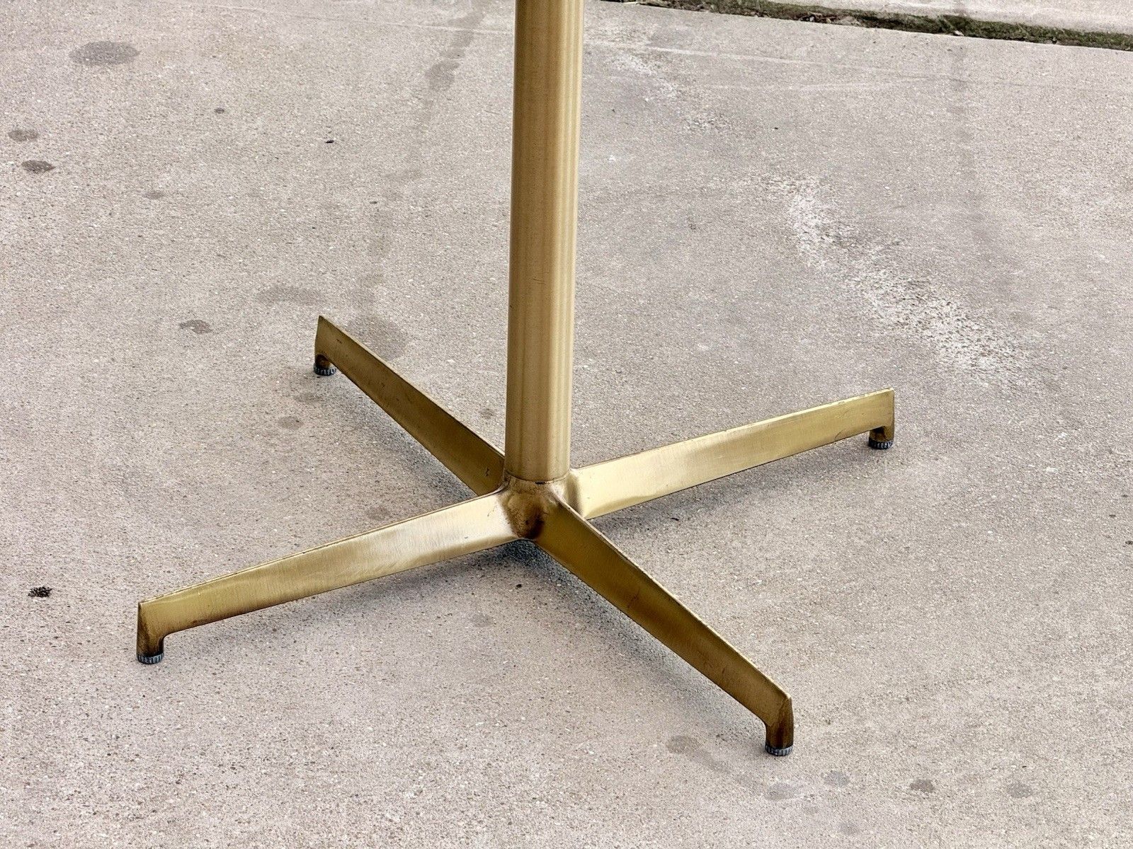 Pedrali Italy Modern Side Table Mahogany Finish & Antique Brass 4 Star Base photo for sale