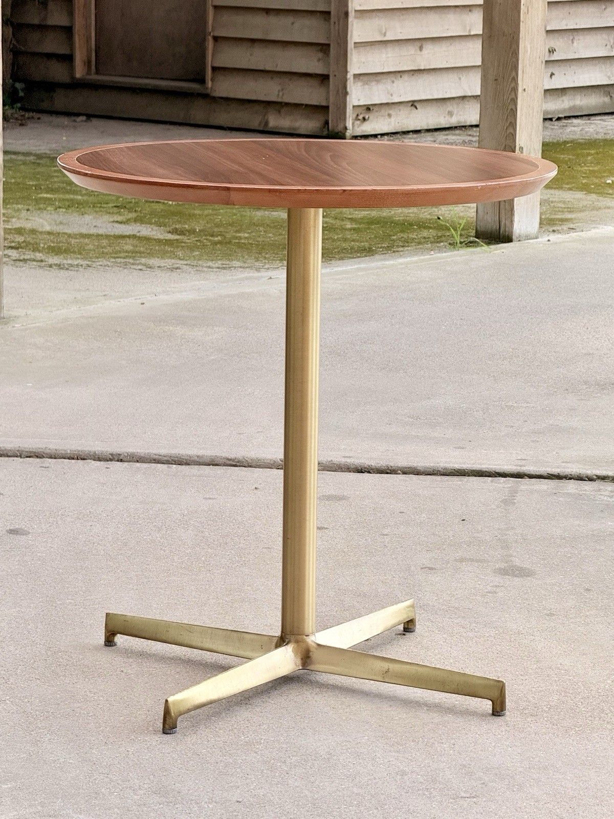 photo for sale Pedrali Italy Modern Side Table Mahogany Finish & Antique Brass 4 Star Base
