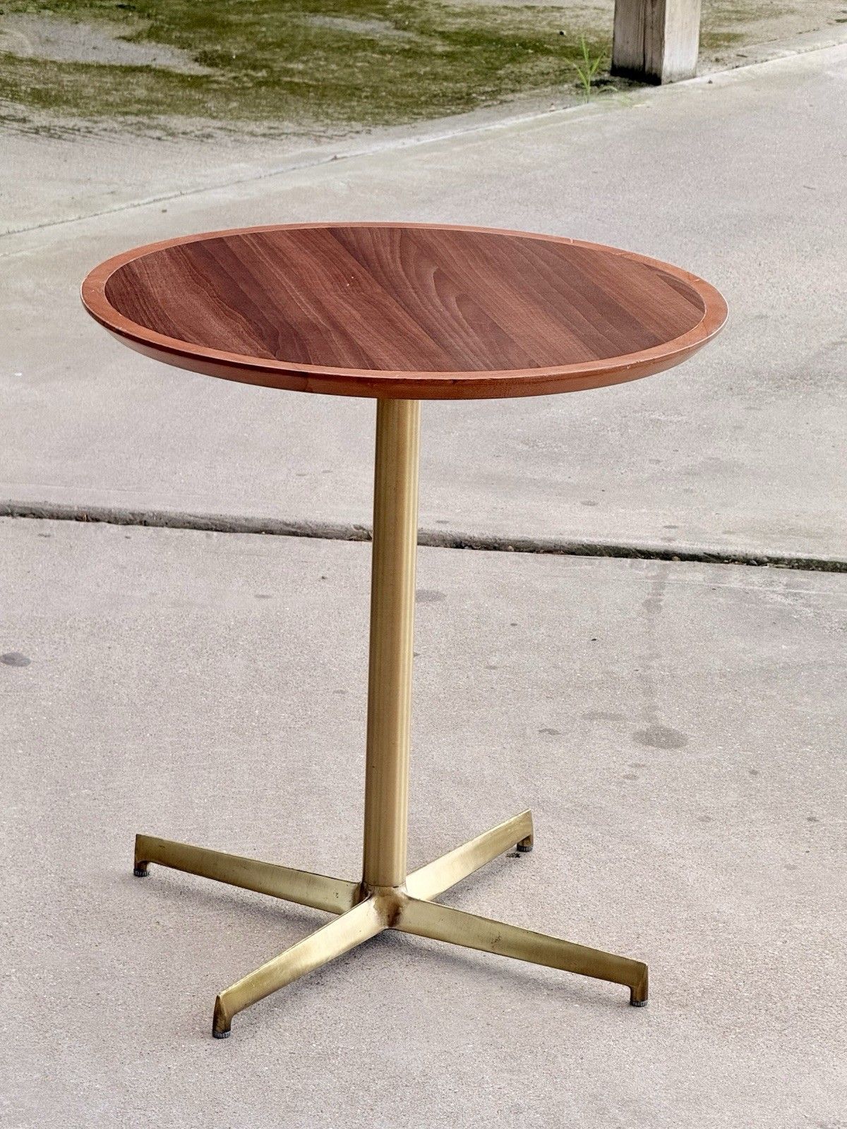 photo vinterior Pedrali Italy Modern Side Table Mahogany Finish & Antique Brass 4 Star Base