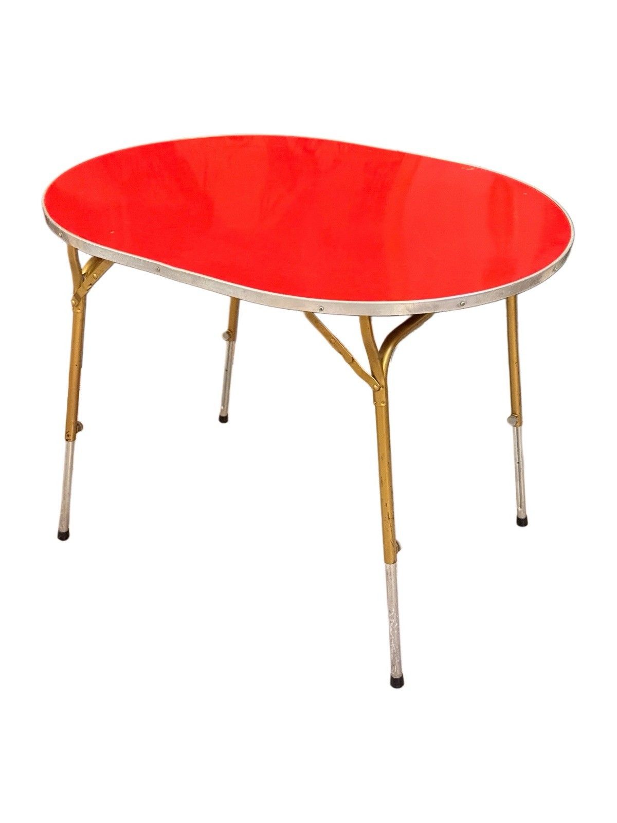 Vintage Lafuma Red Oval Folding Camping Table Height Adjustable French