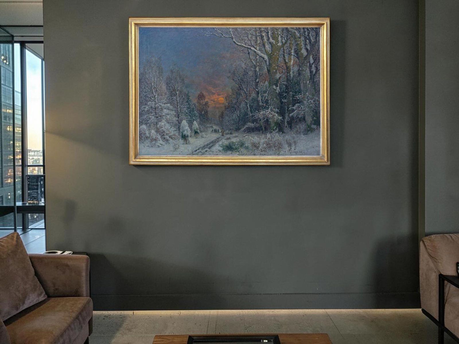 Winter Night Landscape Oil On Canvas By A. Gustav Schweitzer photo for sale