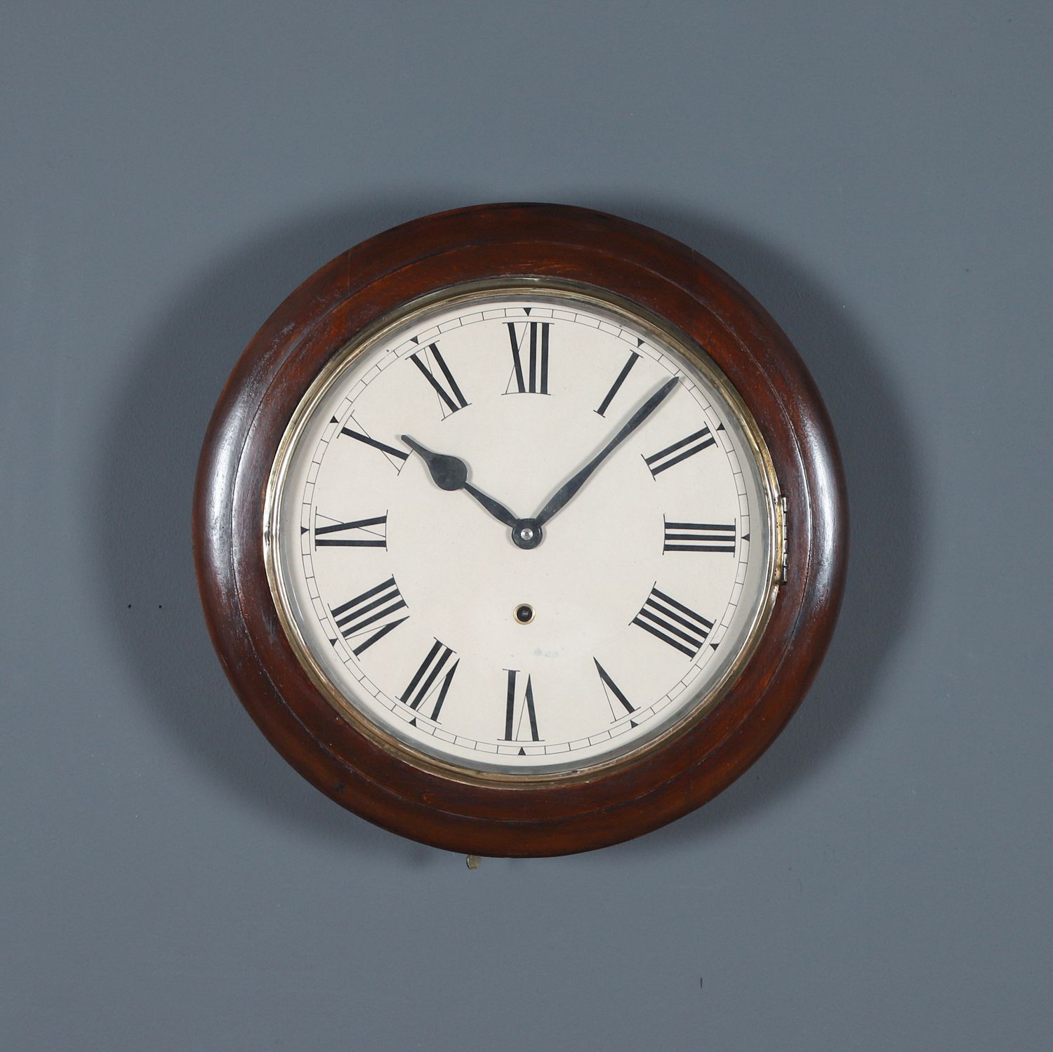 Antique 16" Mahogany Kitchen / Railway Station / School / Kitchen Round Dial Wall Clock (Timepiece)