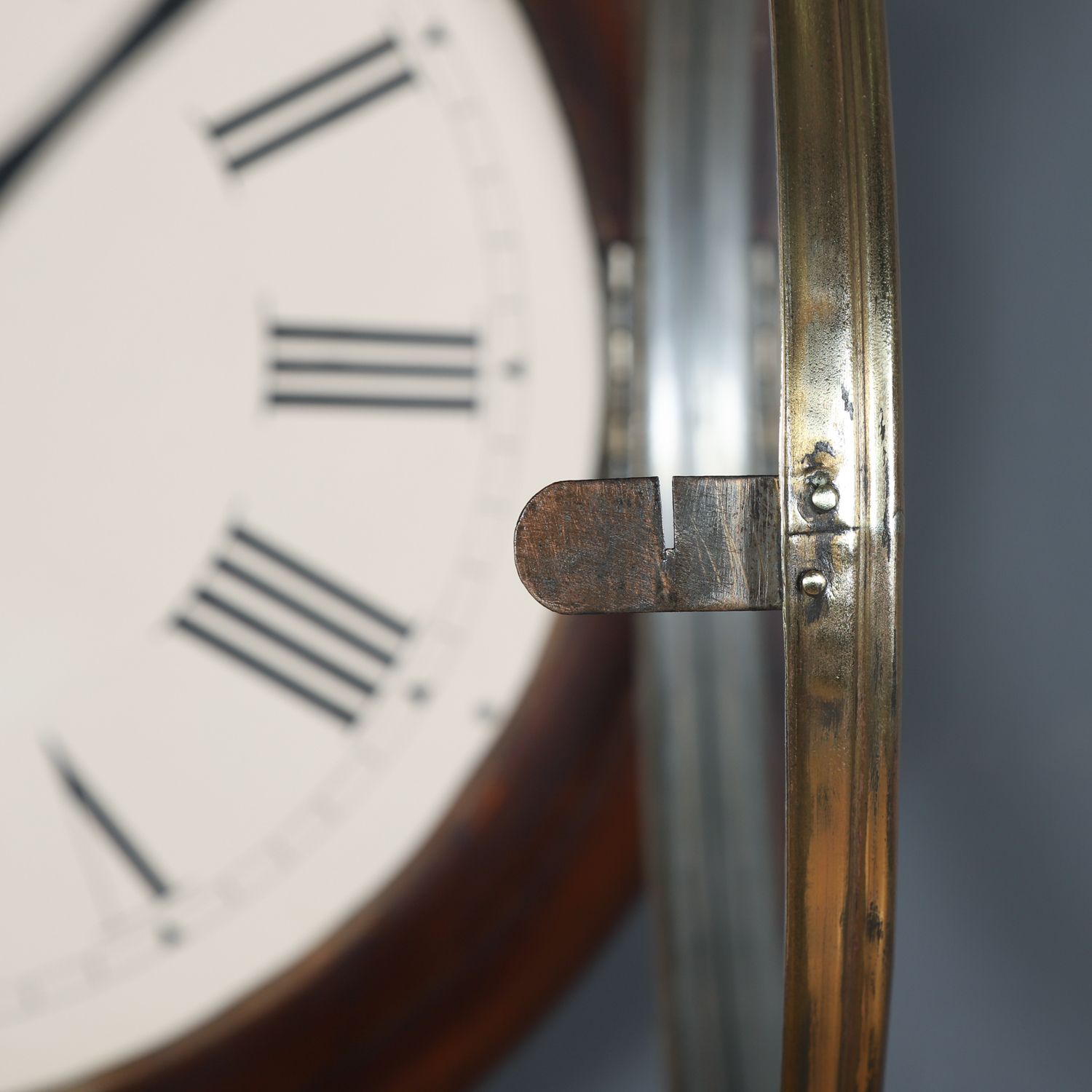 Antique 16" Mahogany Kitchen / Railway Station / School / Kitchen Round Dial Wall Clock (Timepiece) photo for sale