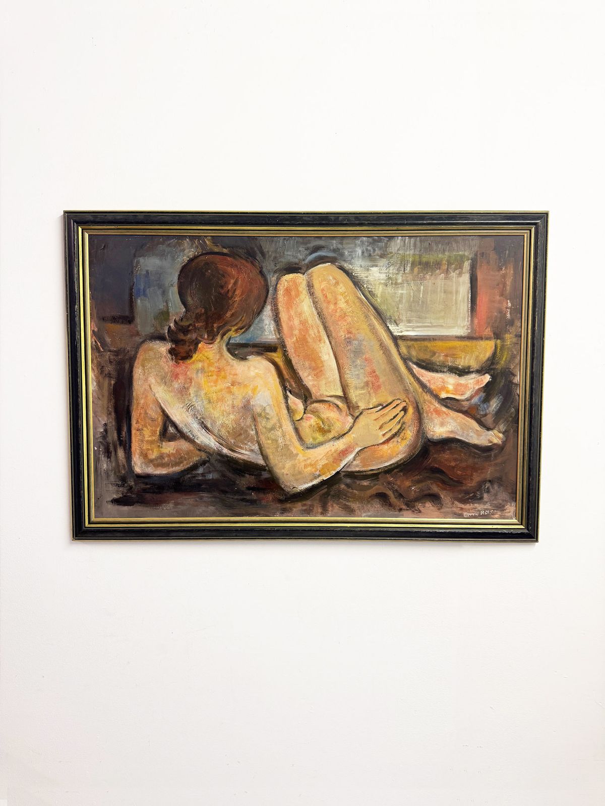 Large Mid Century Reclining Female Nude Oil Painting By Gwyn Rees photo buy