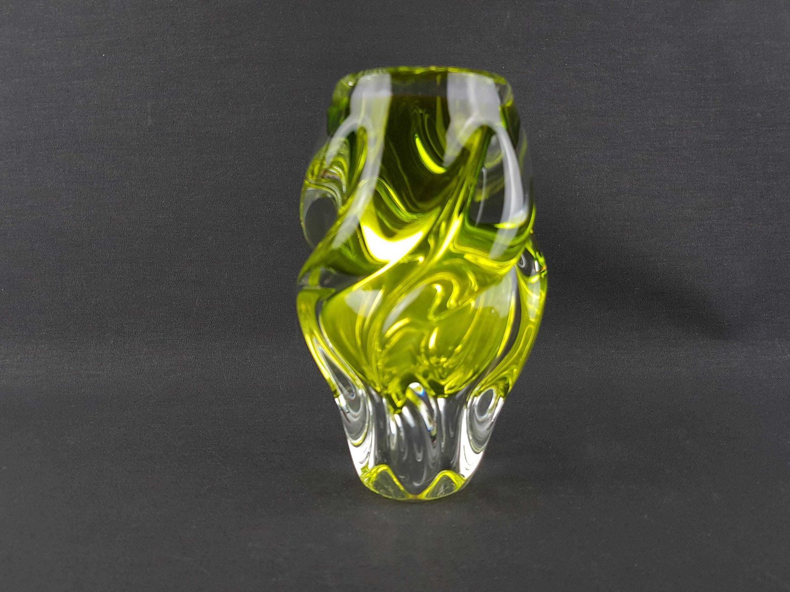Vintage Rare Josef Hospodka Neon Yellow Vase Novy Bor Borocrystal Bohemian Czech Glass 1960s Czechoslovakia photo for sale