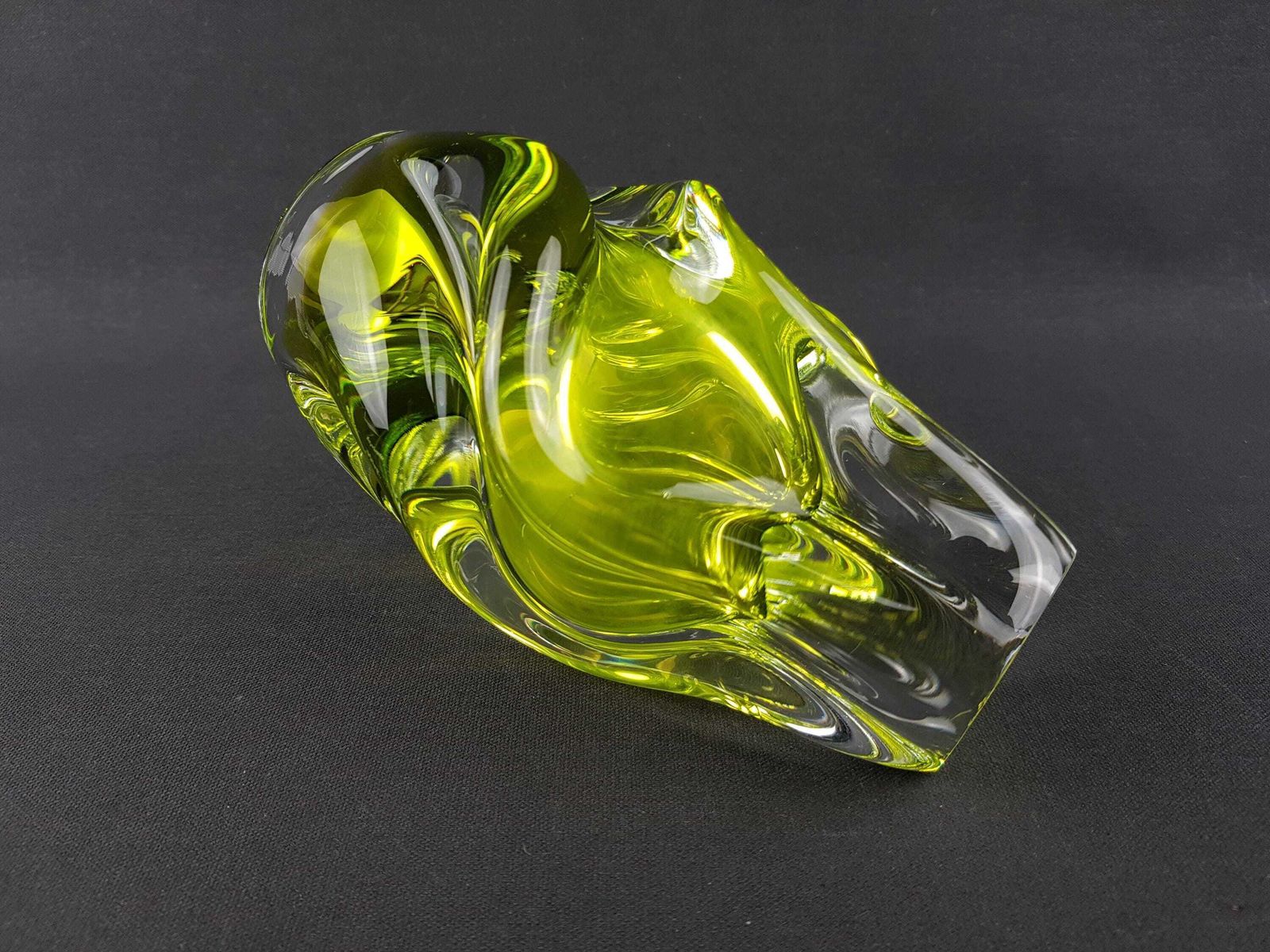 Vintage Rare Josef Hospodka Neon Yellow Vase Novy Bor Borocrystal Bohemian Czech Glass 1960s Czechoslovakia photo vintage