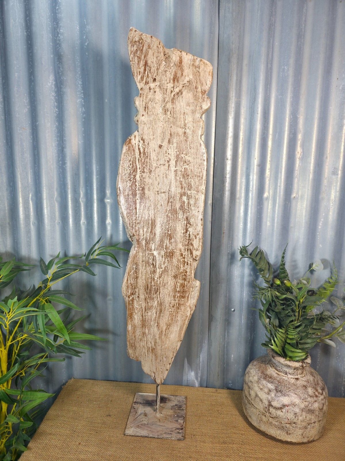 Vintage Rustic Wabi Sabi Hand Carved Indian Wooden Statue Sculpture On Stand photo buy