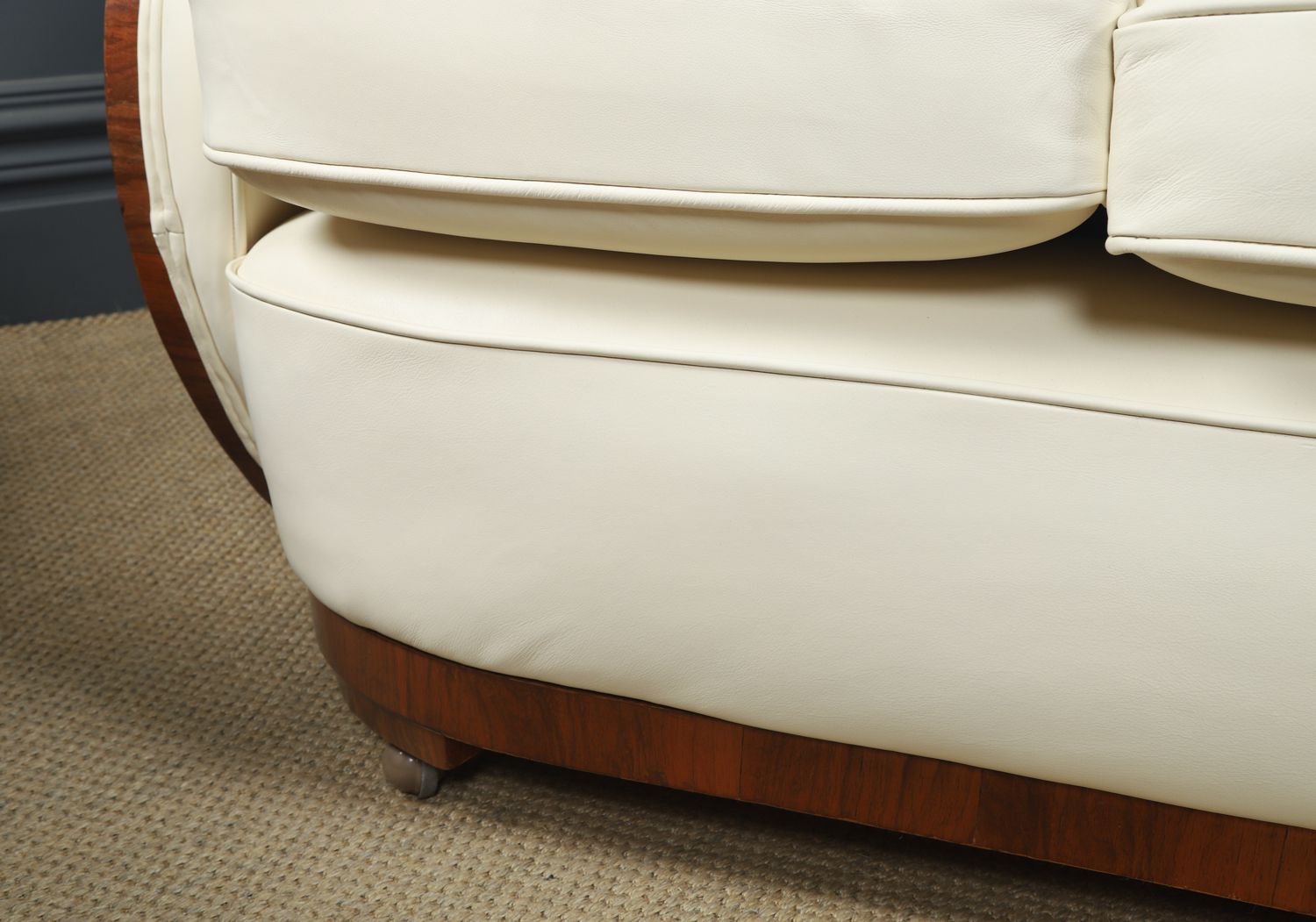 14950.0 English Art Deco Three Piece Walnut & Leather Cloud Shape   Pair Of Armchairs & Sofa Couch (Circa 1930) photo