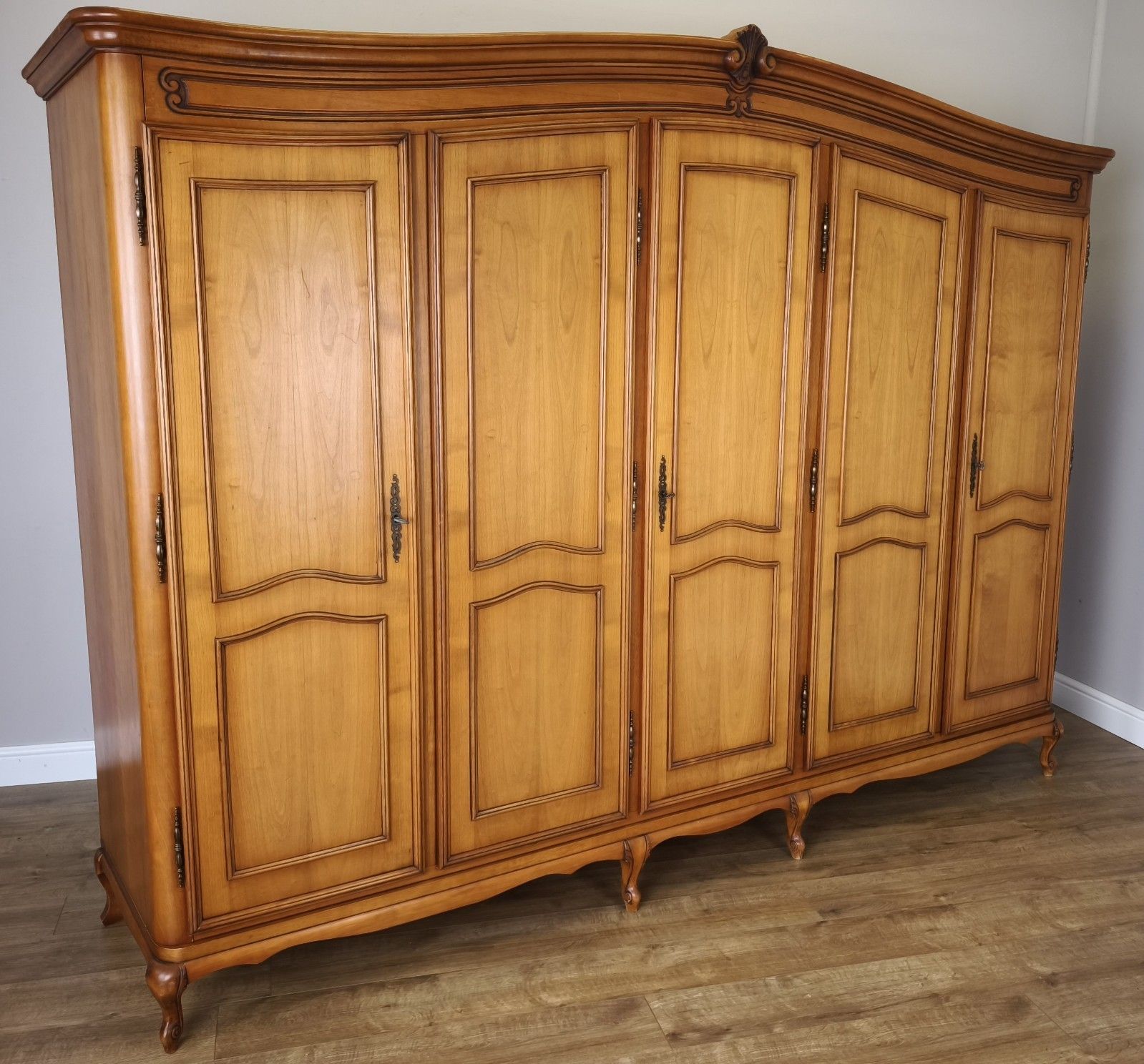 Wardrobe Vintage French Louis XVI Style Five Door Carved Armoire Lot 4990