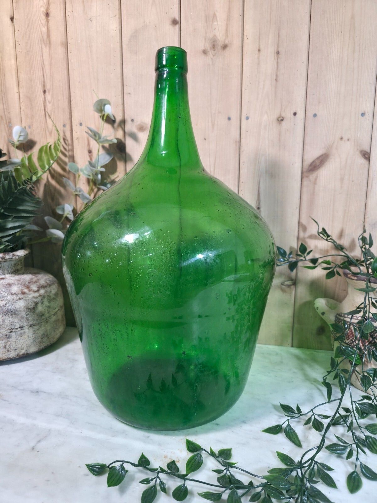 Vintage Rustic French Large Green Hand Blown Glass Demijohn Carboy Wedding Prop photo 68.0