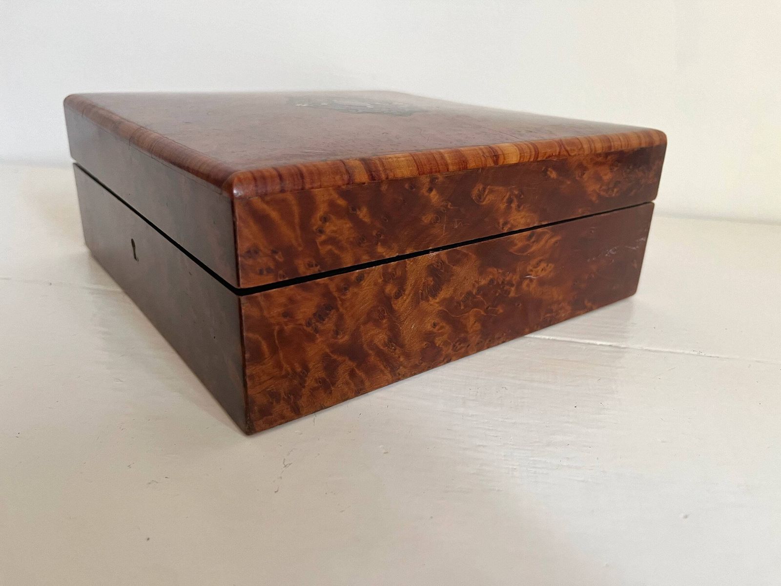 photo furniture Antique Marquetry Jewelry Box, Wooden Box, Tufted Silk