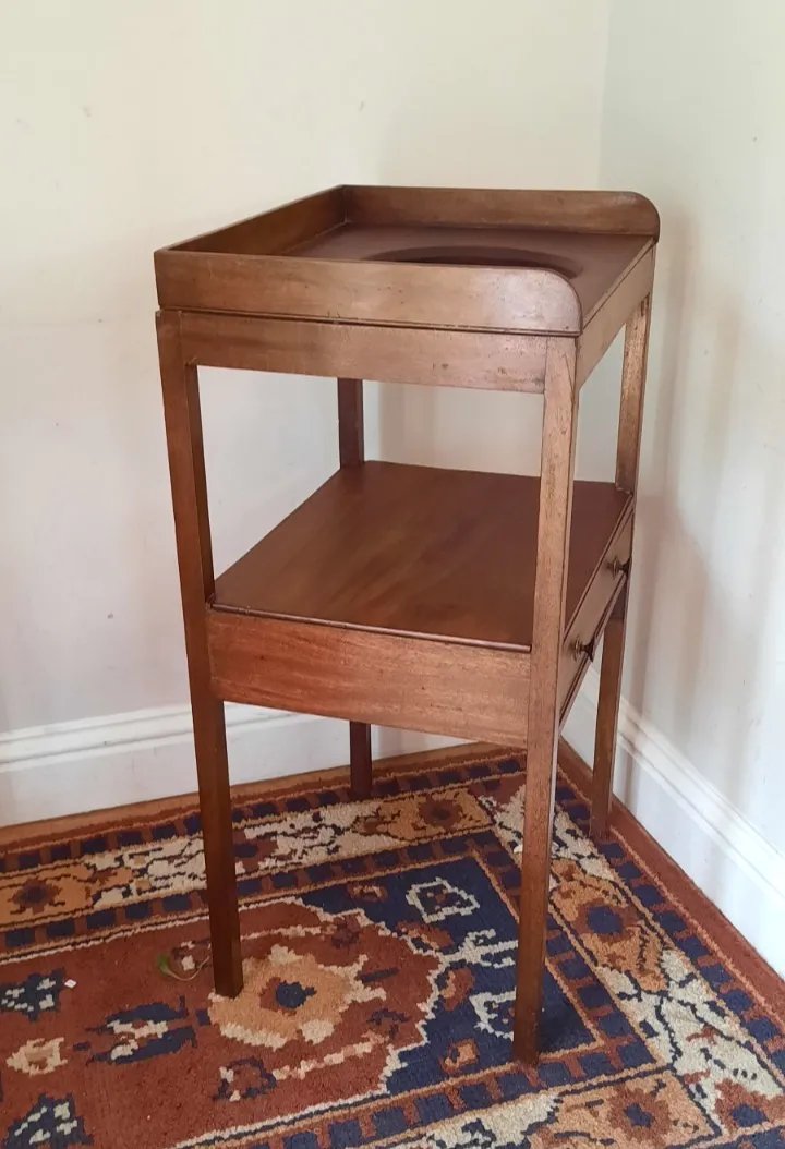 photo for sale Vintage Antique Georgian Two Tier Mahogany Washstand With Lower Drawer.
