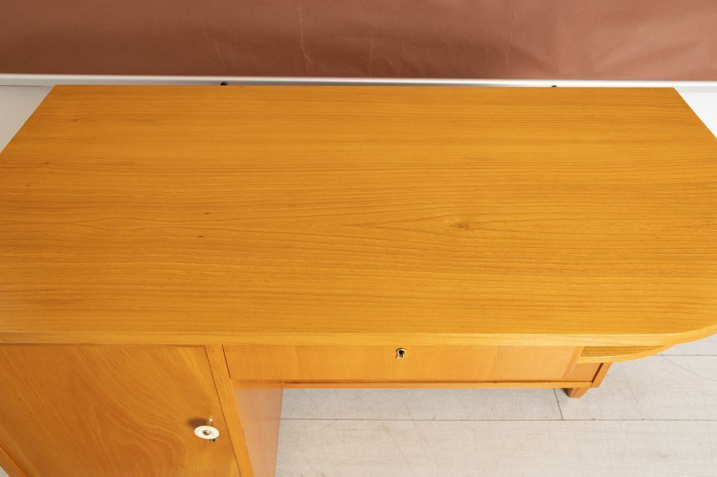 Swedish Desk In Elm With Cupboard & Shelves On Reverse C.1940 photo vintage