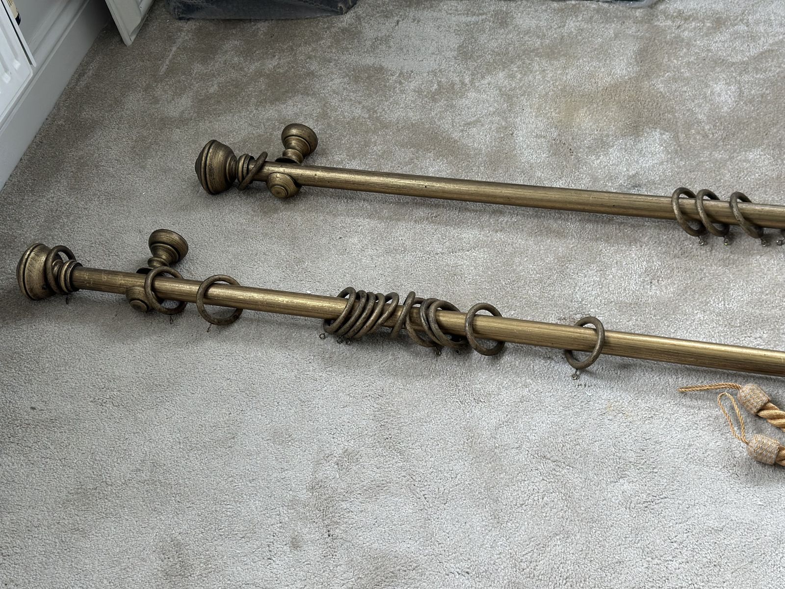 Wooden Curtain Poles. Antiqued Brass Finish. photo 190.0