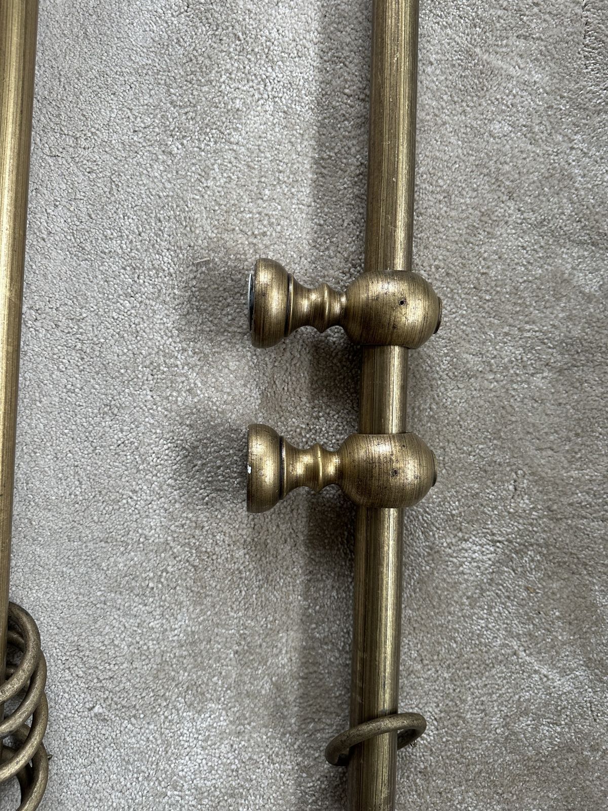Wooden Curtain Poles. Antiqued Brass Finish. photo vintage