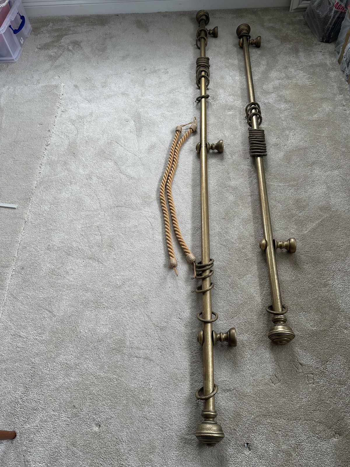 photo for sale Wooden Curtain Poles. Antiqued Brass Finish.