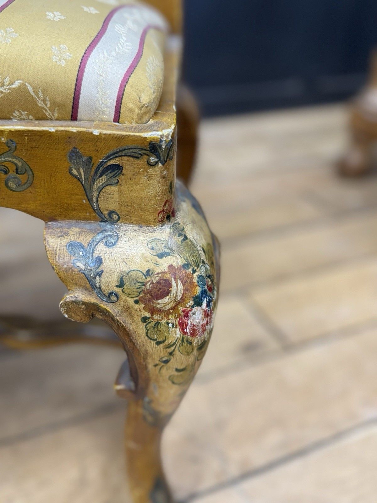 Antique Pair Italian Polychrome Painted Dining Chairs Accent Chairs Venetian photo furniture