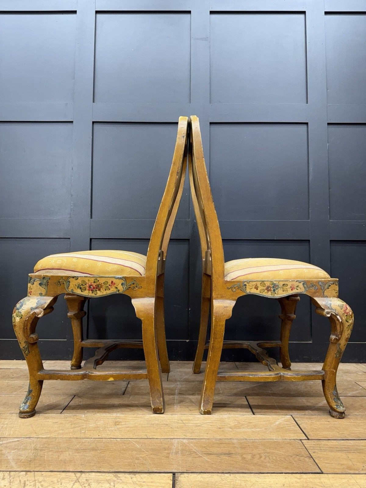 photo buy Antique Pair Italian Polychrome Painted Dining Chairs Accent Chairs Venetian