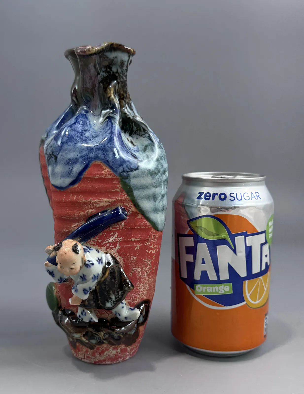 Home Decor Japanese Sumida Gawa Baluster Vase With Applied Karako Figure, Signed Kōko — Meiji / Early Taishō Period photo